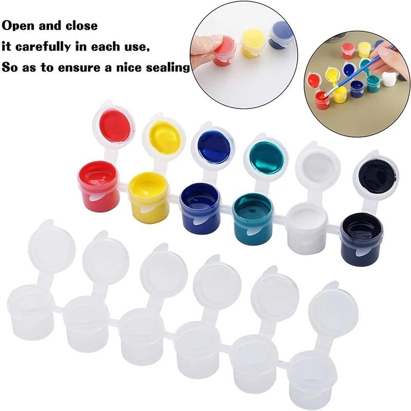 20 Strips 120 Pots Empty Paint Pots Strips Mini Clear Storage Containers And 20 Pcs Paint Brushes Painting Arts Crafts
