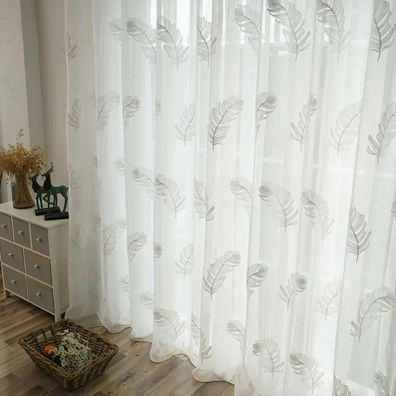 Modern Embroidered Tulle Window Curtains for Living Room White Feather Voile Sheer Curtain For Bedroom Kitchen Drapes Blinds