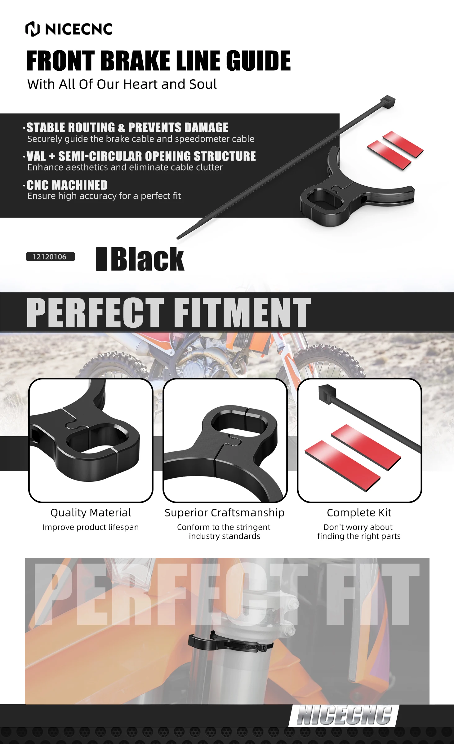 NICECNC Für KTM EXC 300 2004-2026 Vordere Bremsschlauchführung Klemmhalter Für KTM EXCF 350 SXF450 Husqvarna TE300 GasGas EC300 – Detail 1