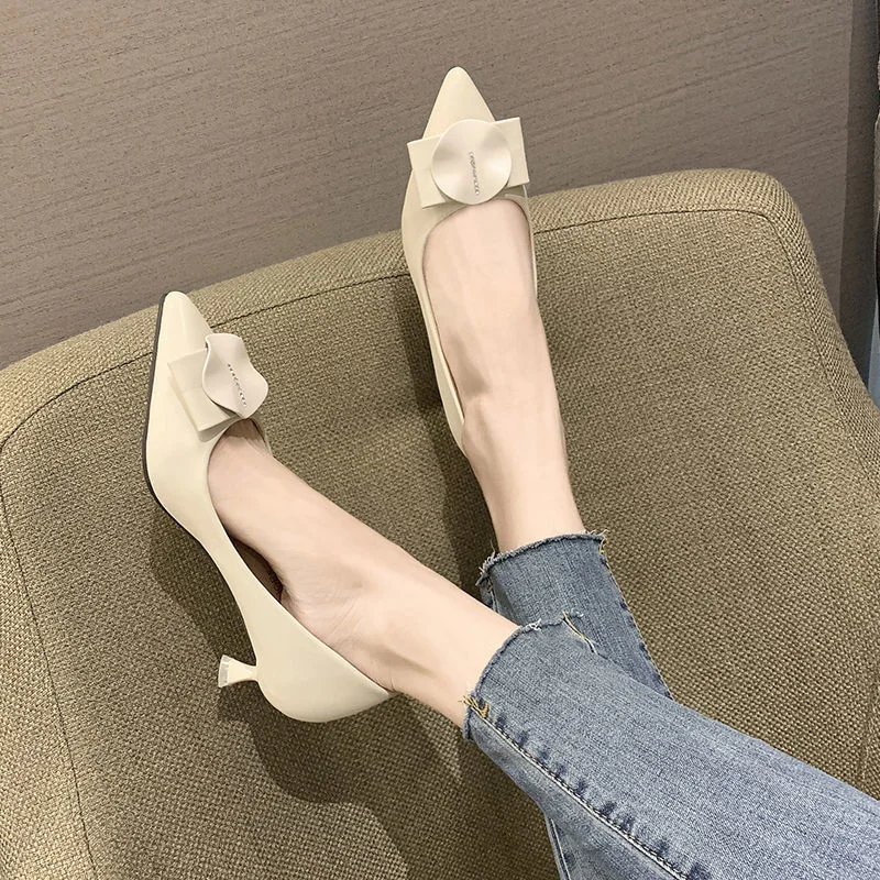 40 Women Shoes 41 One 43 Fat Wide Foot Versatile Low Heel Single Shoes Thin Soft Leather Short Heel High 3cm