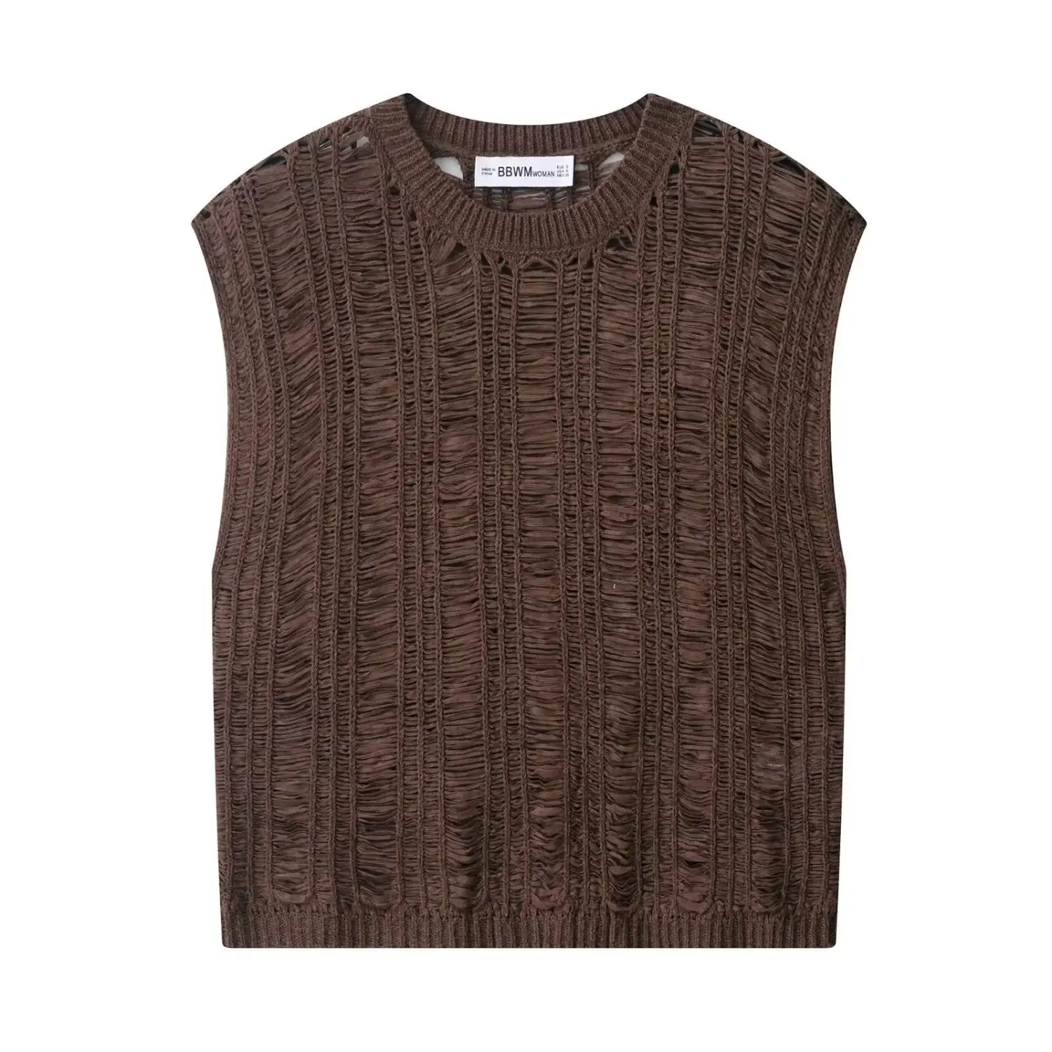 

Женское лето 2025 г., вязаный круглый топ без рукавов, дизайн Sensation, подходит для облегающего кроя