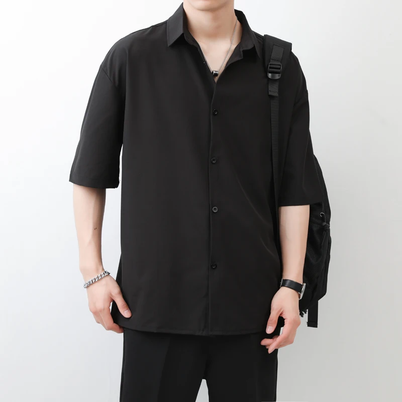 

Ice Silk Men's Shirt Summer Loose Thin Drapey Short Sleeve Large Size Casual Half Sleeve Top Color Woven Youth Trend Spicy
