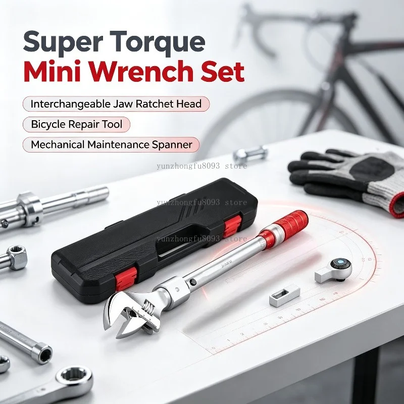 Mini Wrench Set, Interchangeable Jaw Ratchet Head Spanner for Bicycle Repair Mechanical Maintenance and Home Tool Kit