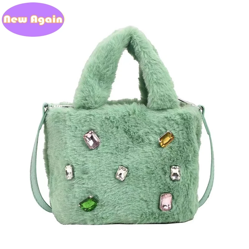 Bolsos cruzados de piel esponjosa para niñas, bolsos de hombro de diseño brillante, bolsos de moda para adolescentes, bolsos para axilas, NA045