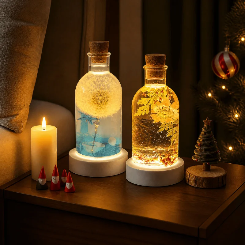 Bottle silicone mold set（Including 1 Silicone molds in the shape of bottles and 8 Wooden stopper），Epoxy resin casting mold，Suita
