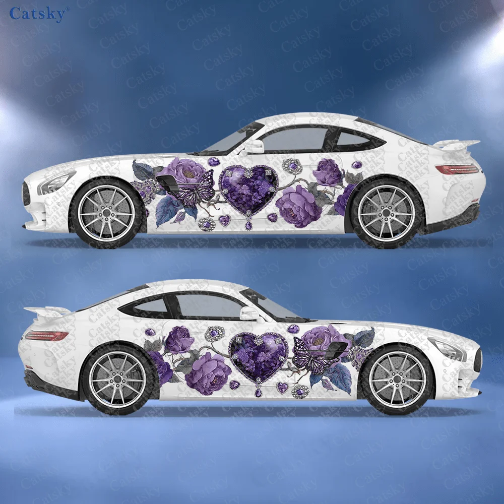 

2pcs Purple crystal heart gem sticker, durable, fade-resistant, easy to install and remove - enhance the beauty of your vehicle