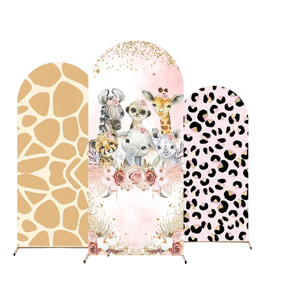 Safari Baby Girl Pink Arch Cover fondale Boho Flowers Jungle Wild One Birthday Party Background giraffa Leopard Pattern Decor