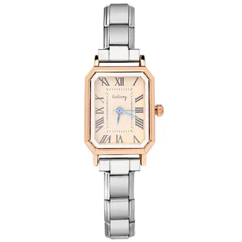 GEMOSA şık kare kadın erkek kuvars saatler romen rakamları Minimalist tasarım paslanmaz çelik kayış parti doğum günü günlük hediye