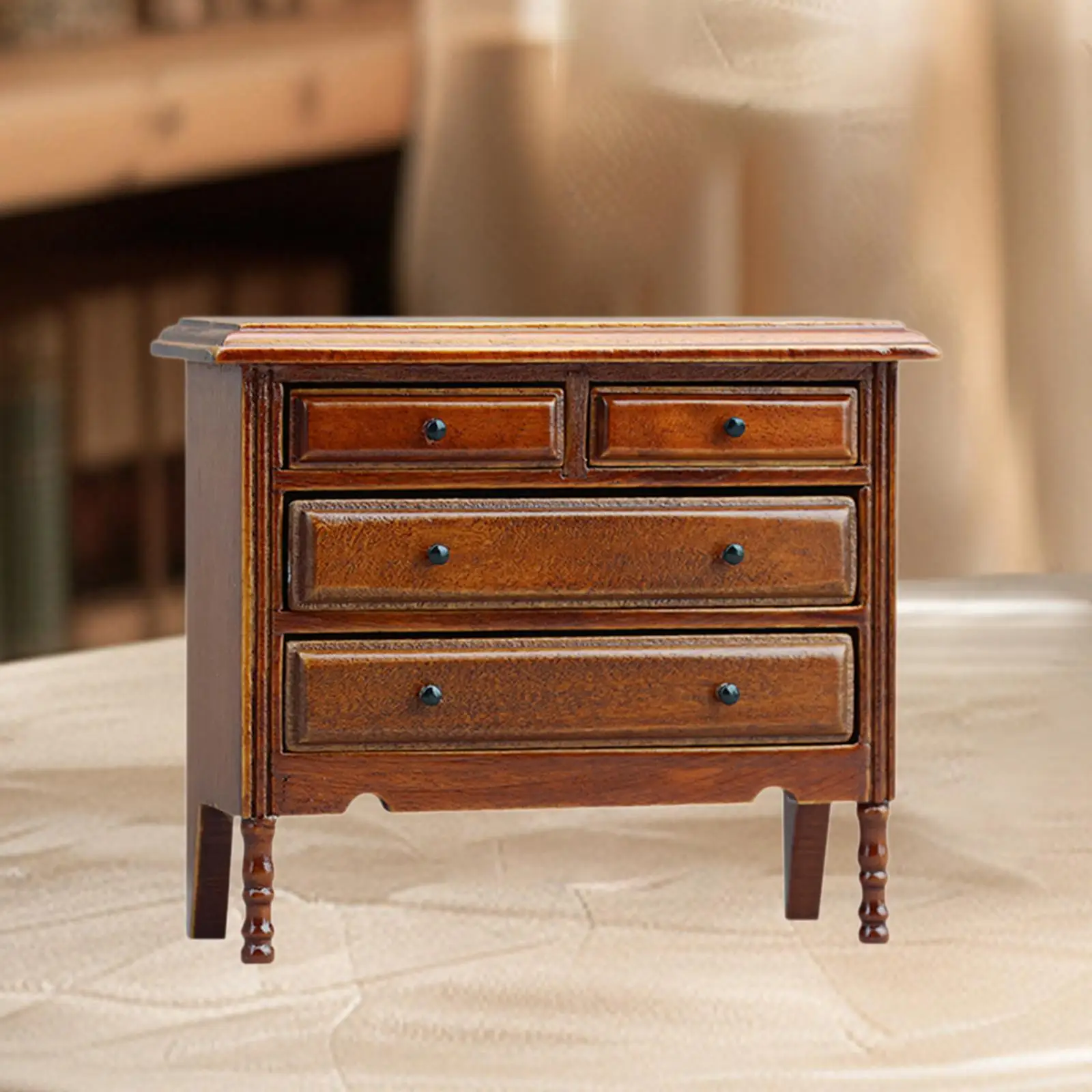 1/12 Dollhouse Miniatures Furniture Gifts Handmade Bedroom Decor Life Scene Scenery Furniture Toys Pretend Play 4 Drawer Dresser view 4
