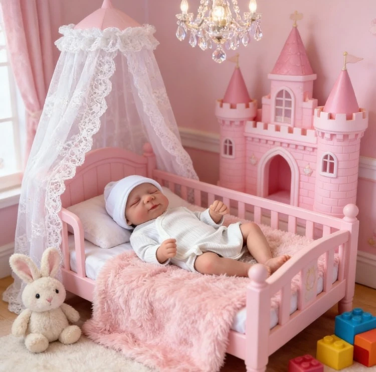 NPK 18인치 리본 파스칼 실물 같은 부드러운 촉감의 포근한 아기, 다층 페인팅 3D 피부에 눈에 띄는 정맥이 그려진 아기 선물