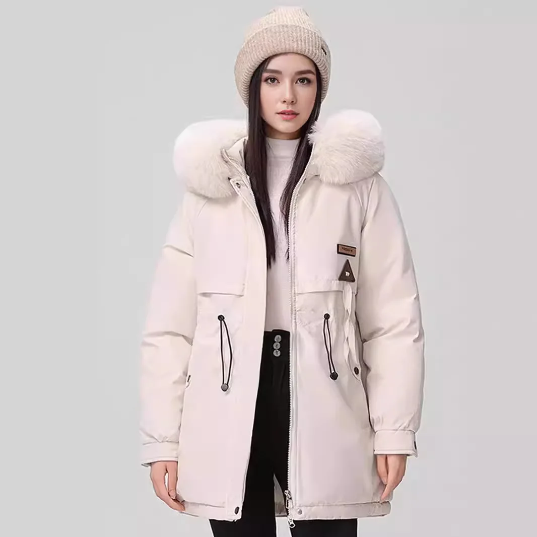 Parka invernale da donna 2024 nuovo collo di pelliccia femminile addensare giacca di cotone caldo giacca da donna con coulisse in vita abbigliamento