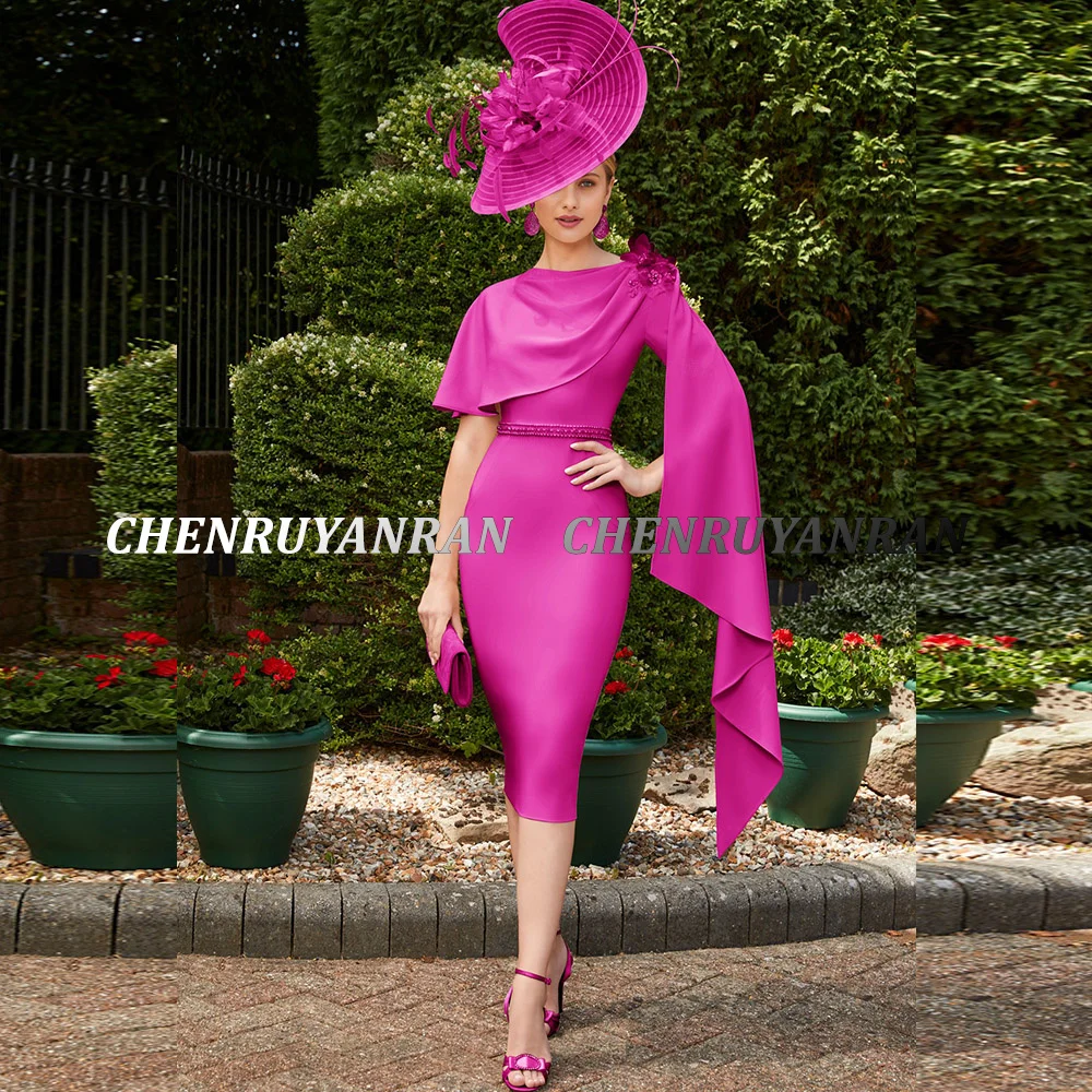 Simple Mother of the Bride Dresses 2022 3D Flower Sheath Wedding Guest Gowns Short Sleeves Elegant Dress Women For Wedding Party