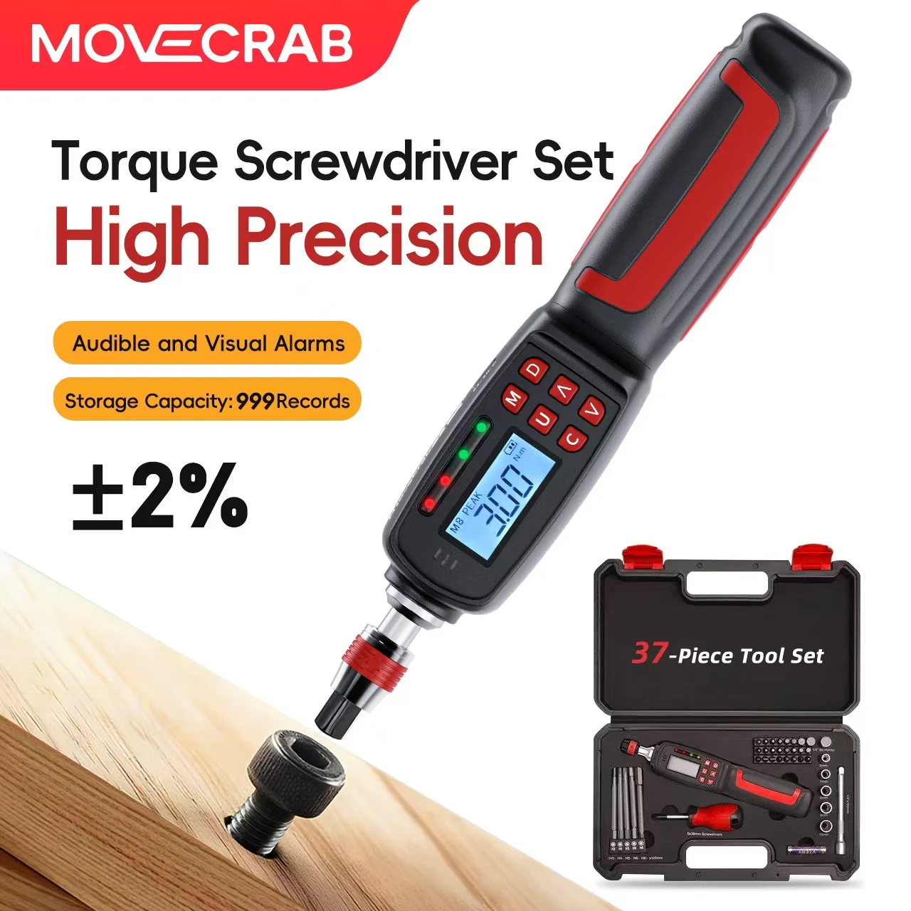 MoveCrab Digital Torque Screwdriver Kit 0.12-10Nm High Accuracy1/4