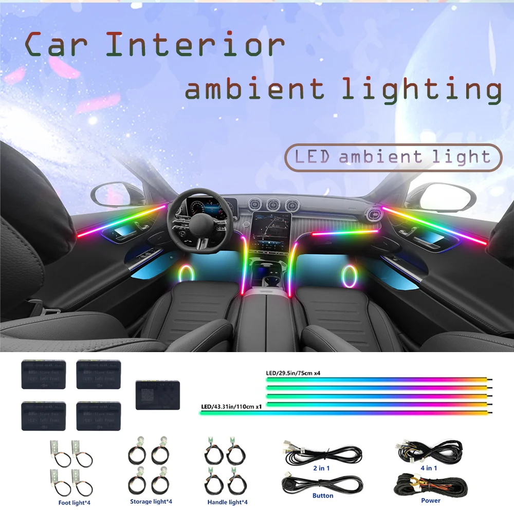 

64 Color RGB Acrylic LED Strip Lights | APP Control Symphony Car Interior Atmosphere Lamp