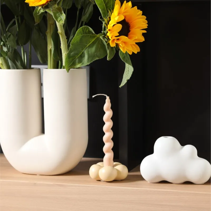 Ceramic Candle Holder Candelabrum Candlestick Flower Shape Ceramic Arts and Crafts Desktop Storage Container Home Decor ZG130