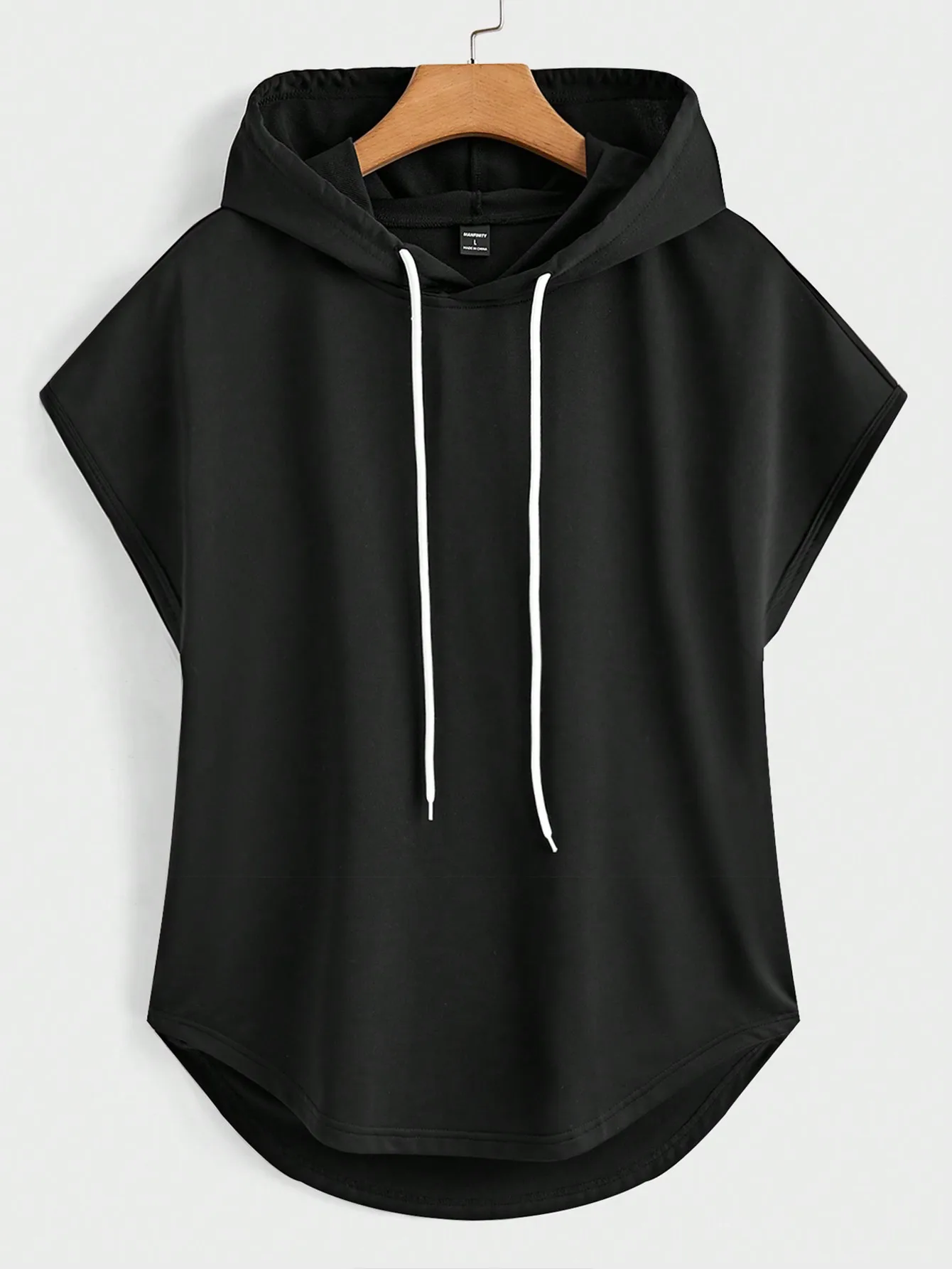 

Men's Black Sleeveless Hooded Top with Drawstring, Loose Fit for Summer Casual Wear