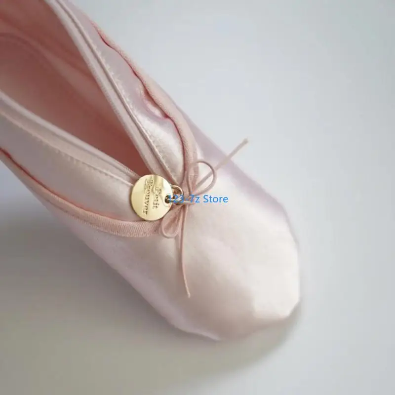 A9bf artesanal ballet sapato forma lápis bolsa textura tecido adequado para escola material escritório com detalhes