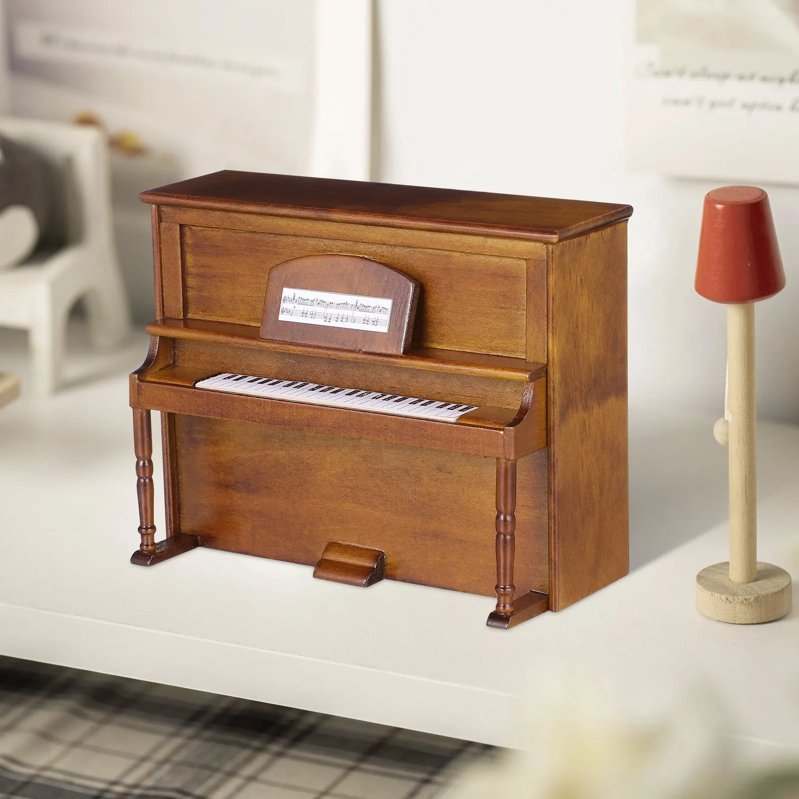 

1Set Miniature Upright Piano Wooden Mini House Furniture Stool Creative Mini House Accessories for DIY Micro Landscape