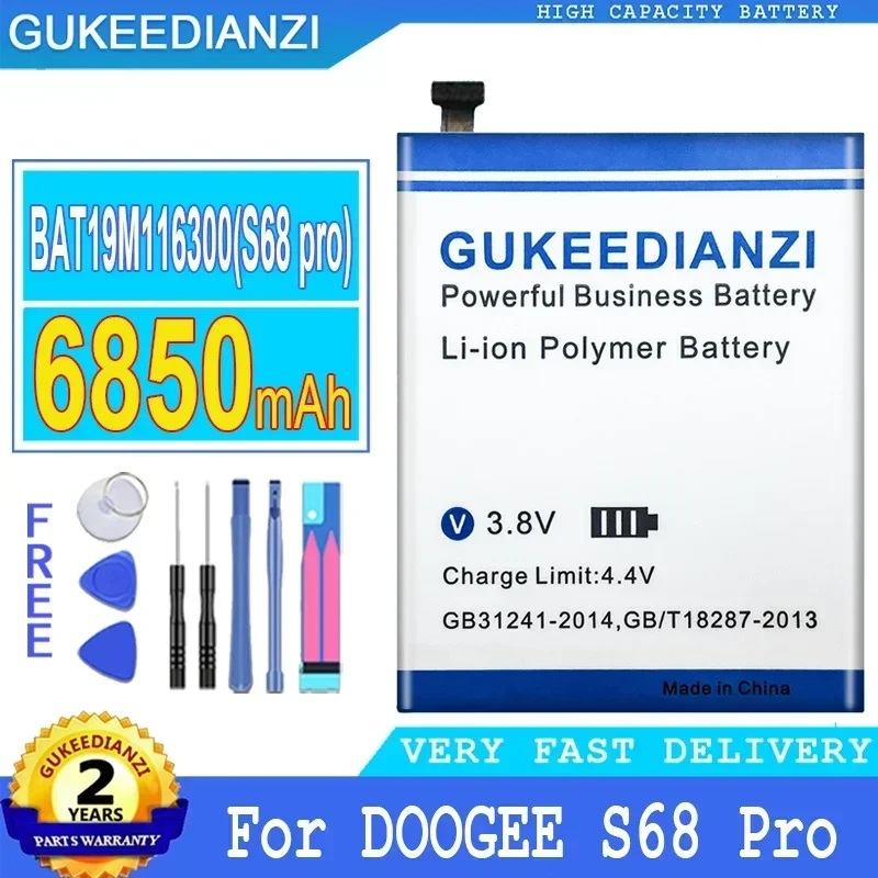 Replacement Mobile Phone Battery For DOOGEE S68 Pro, Big Power Battery, Free Tools, BAT19M116300, 6850mAh Smartphon Batteries