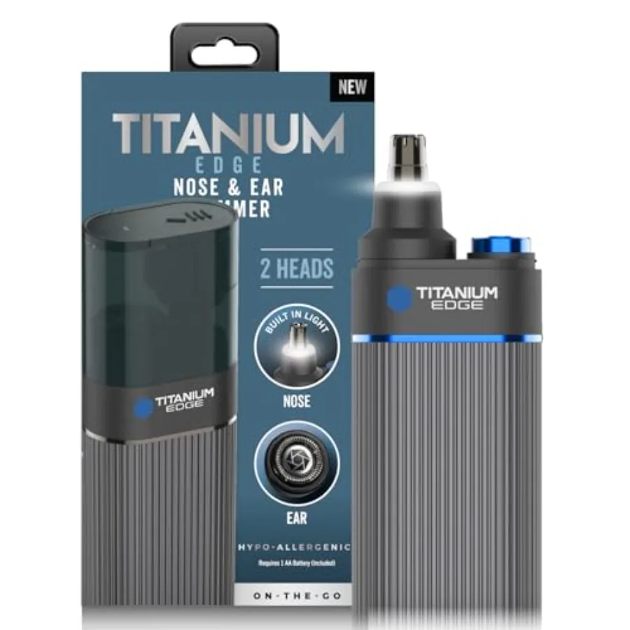 

Titanium Edge Ear and Nose Trimmer Dual Rotary Blade Heads with Light Water Resistant Travel Friendly Durable Design Titanium C