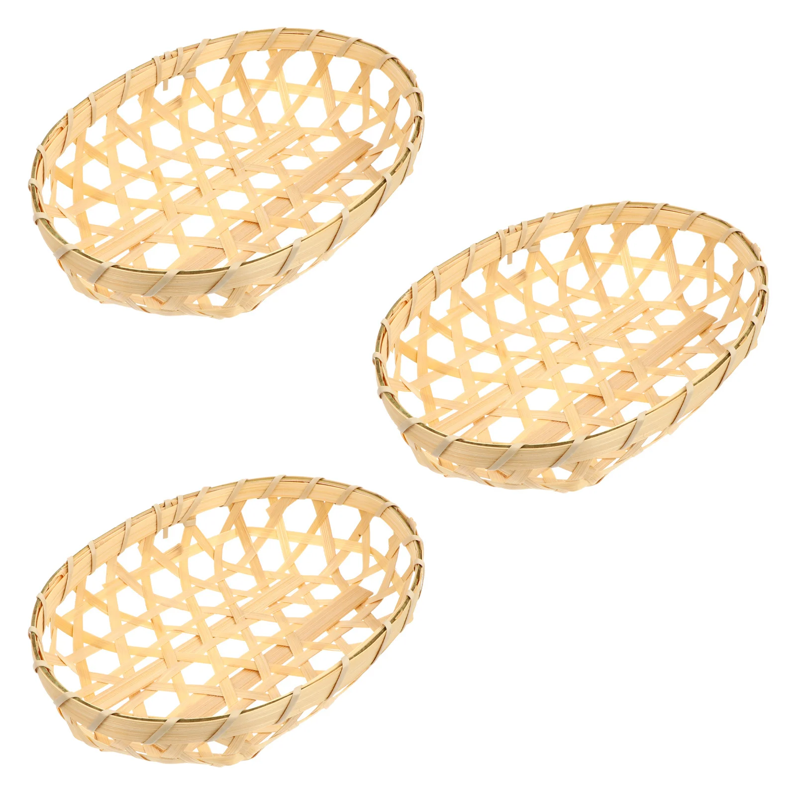 

3pcs Bamboo Weaving Basket Kitchen Storage Fruit Vegetable Washing Organizer Handmade Multi- Container