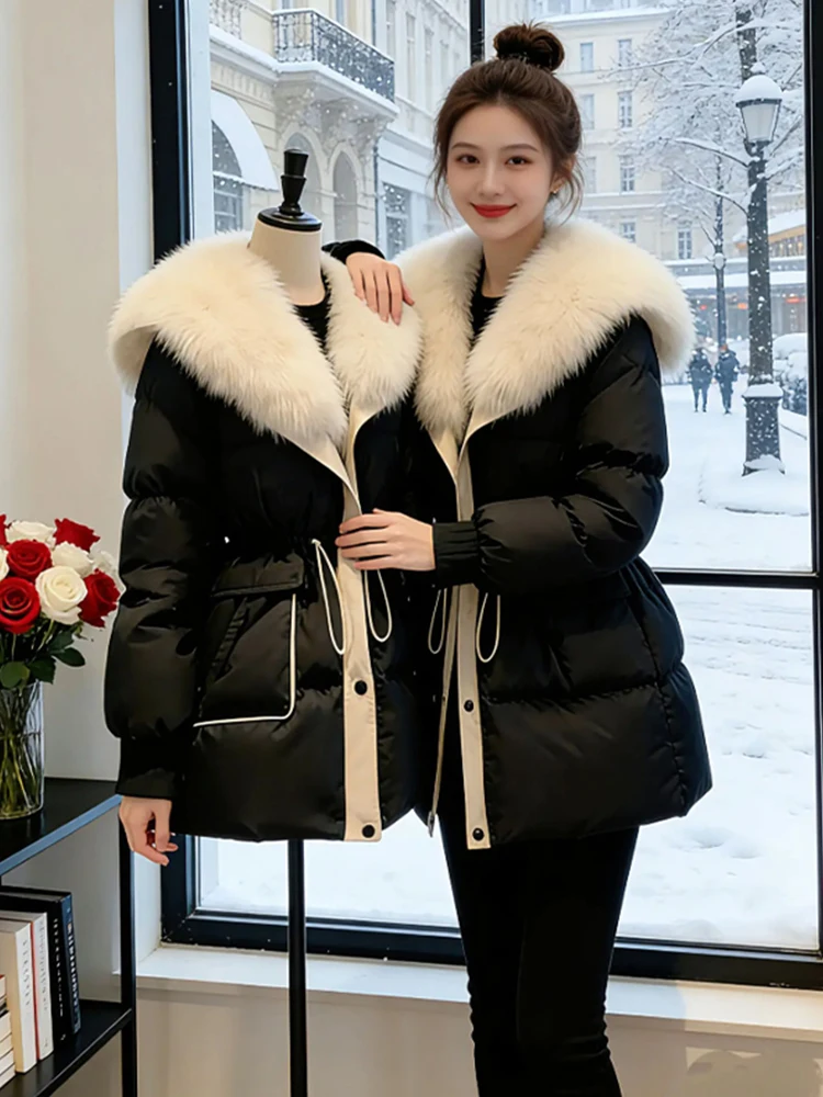 

Sli Thiened Bla пуховое хлопковое пальто женское зимнее пальто корейское пальто маленького размера теплый пушистый воротник прямого кроя