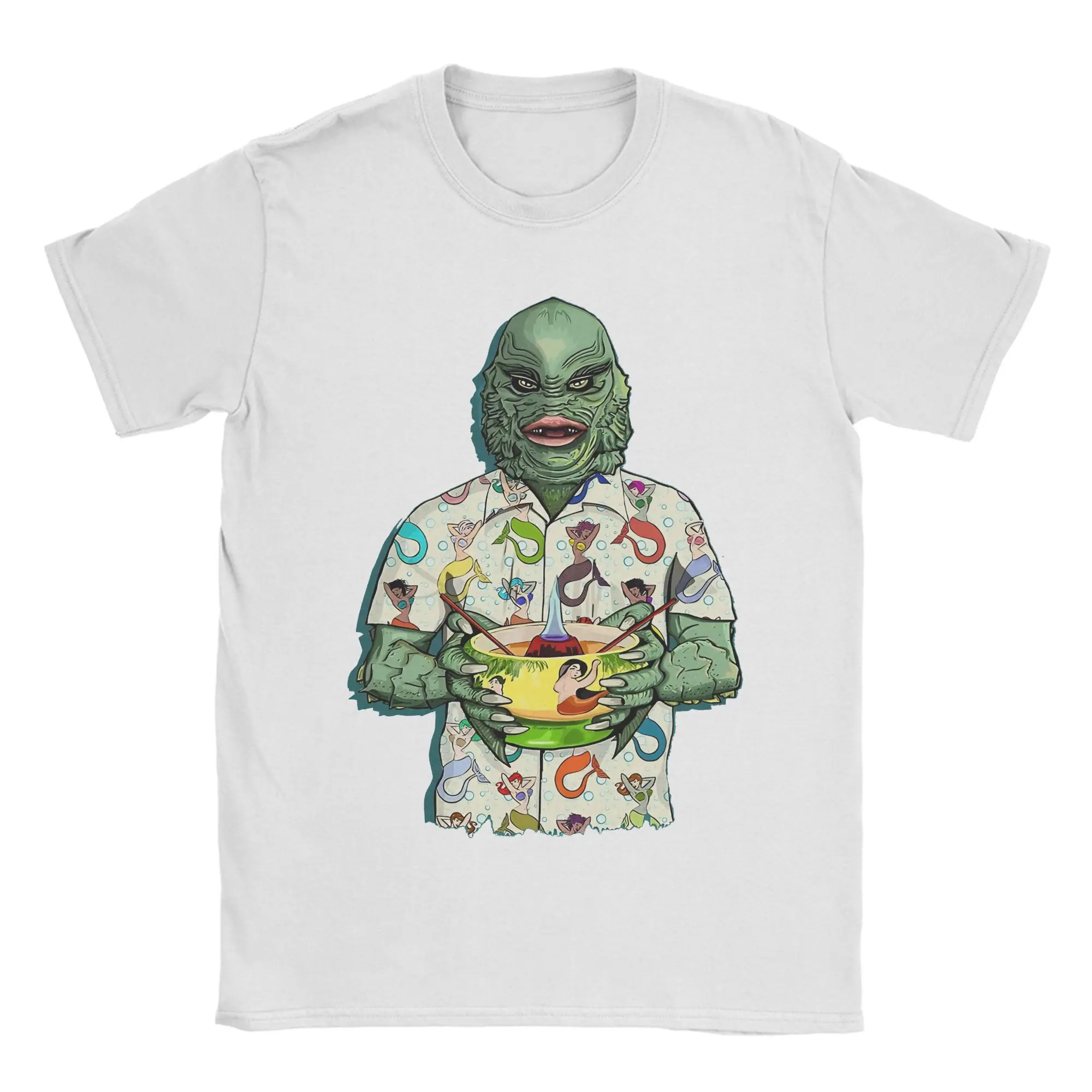 Vintage Tiki Creature with mermaid Tshirts For Men Women O-neck Short Sleeve Clothing  Cotton Summer Tops Shirts