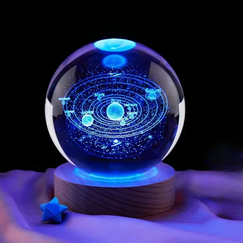 1pc Bedside Lamp Solar Theme Cosmos Series Crystal Ball Night Lights Milky Way Moon Small Ornaments for Desk Creative Gift