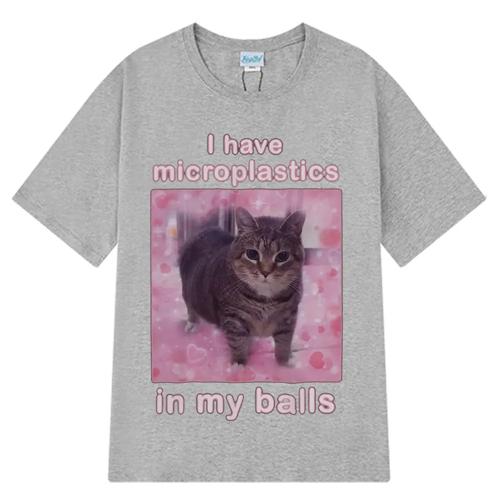 لدي ميكروبلاستيك في كراتي مضحك القط ميمي تي شيرت موضة تي شيرت الرجال النساء عادية القطن قصير الأكمام الهيب هوب تي شيرت #4