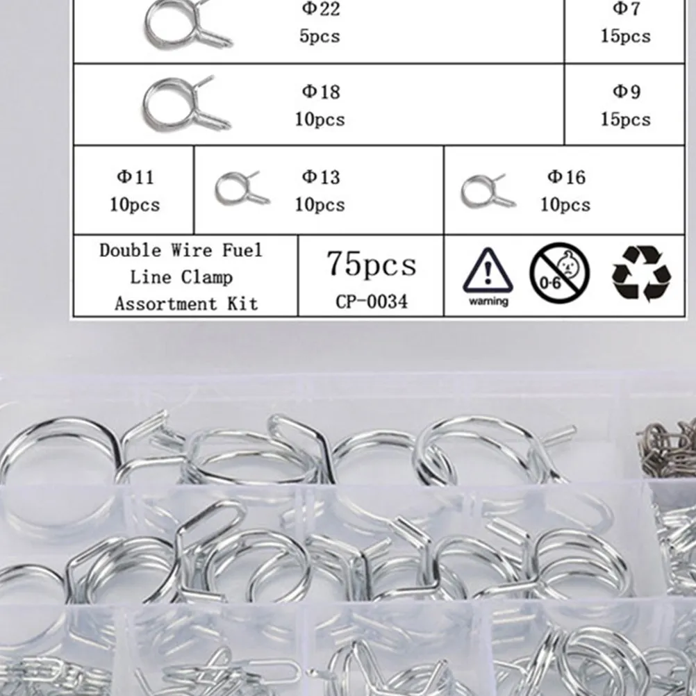 75Pcs Double Wire Hose Clamps Set – Carbon Steel with Ribbed Lining for Fuel, Water & Tubing Lines