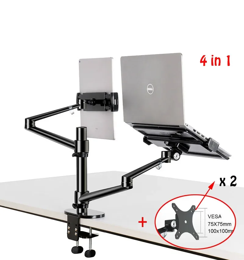 Aluminium Hoogte Verstelbare Desktop Dual Arm 17-32 Inch Monitor Houder + 10-17 Inch Laptop Stand OL-3TD full Motion Mount Arm