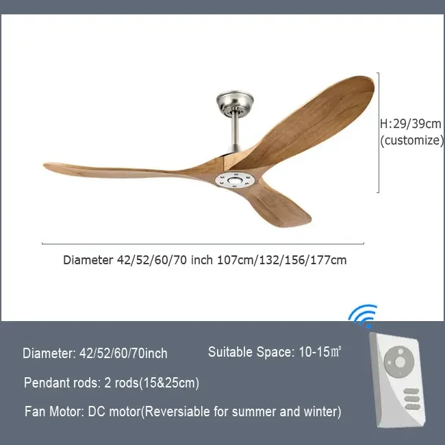 Luxury Natural Wooden Ceiling Fan Home Decorative Pendant Fan With Lamp Reversible Motor Suitable for Summer and Winter