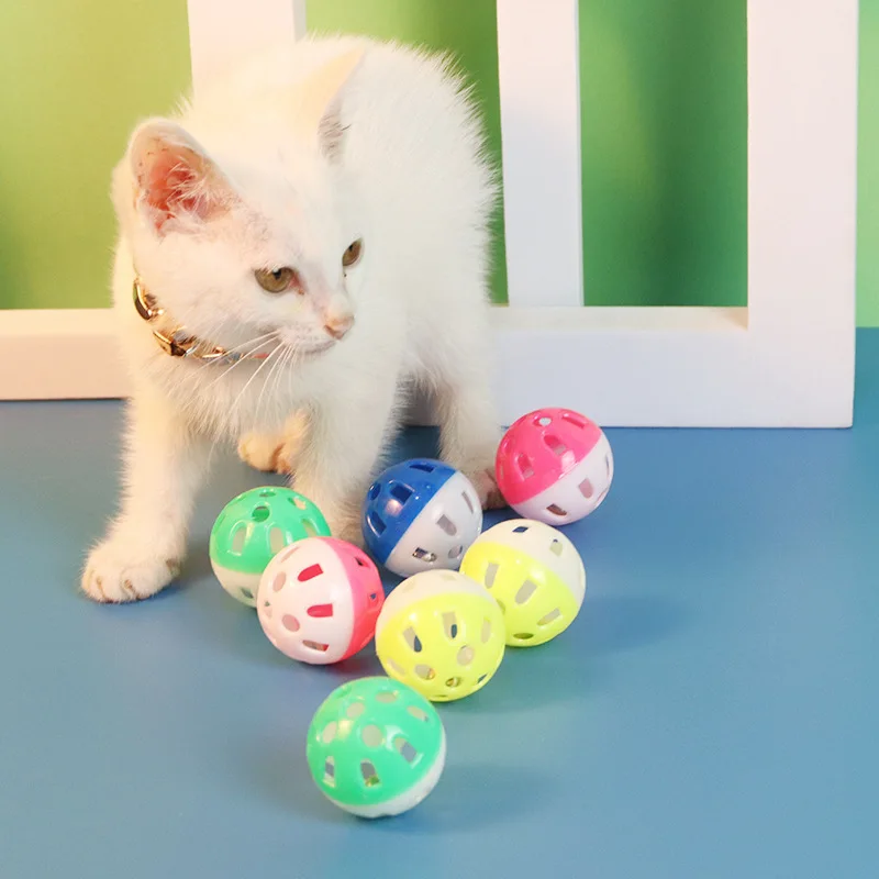 The Cat Toy Ball Makes A Sound and The Bell Interacts with The Cat Toy Multi Color Plastic Hollow Toy Ball Pet Supplies