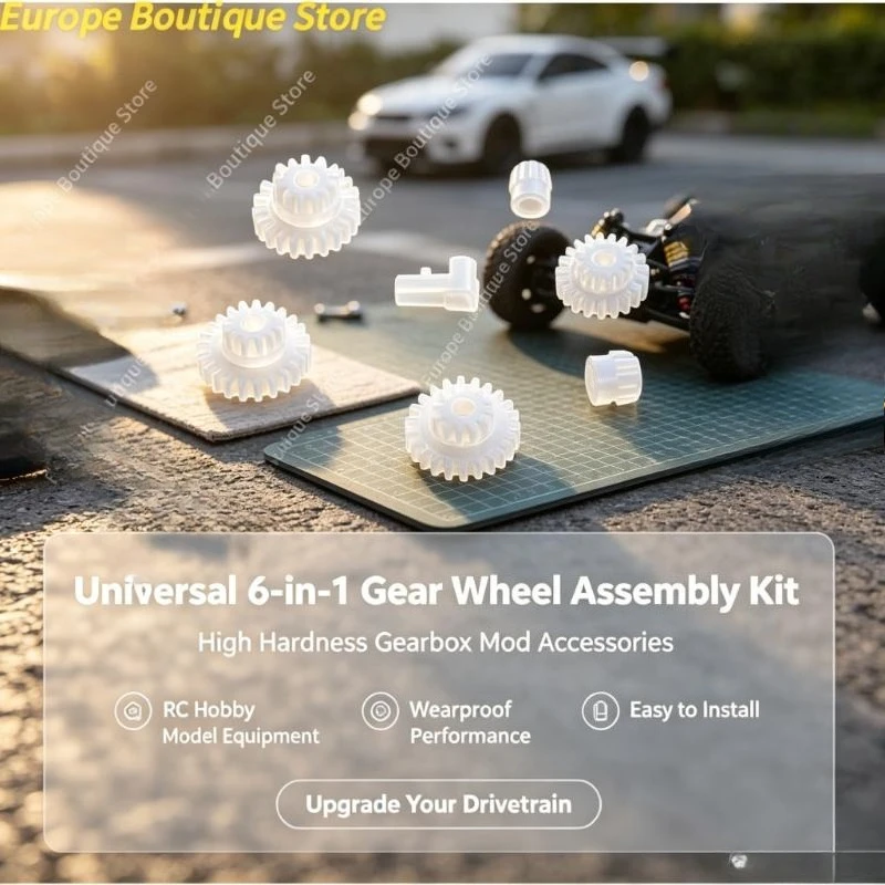Universal 6‑in‑1 Gear Wheel Mod Assembly Kit, High Hardness Anti‑Wear Gearbox Replacement Parts for RC Hobby Model Equipment