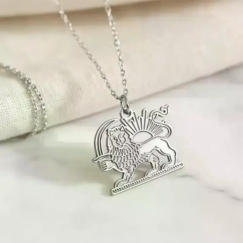Lion Sun Persian Flag Necklace Historic Empire Emblem Jewelry Stylish Patriotic Accessory for Celebrations and Memories