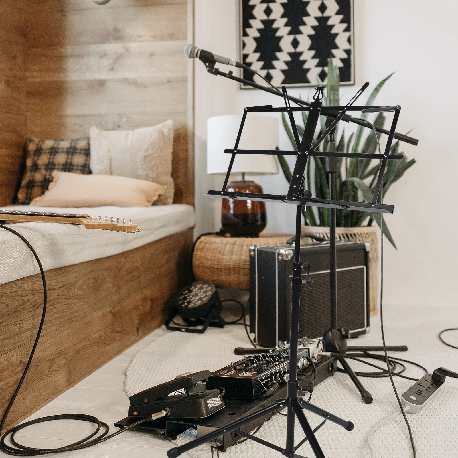 

Music St Height Adjustable Foldable Iron Tripod Reading St for Students Kids Book Sheet Music Holder Stable Base Design Guitar