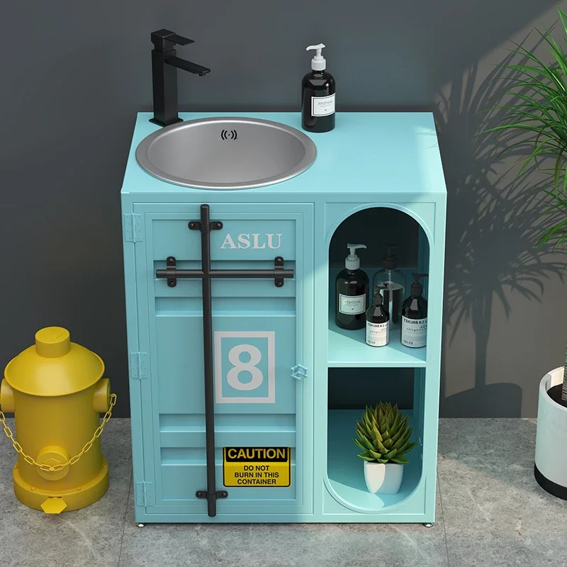 Industrial style bar retro stainless steel column wash basin cabinet, commercial creative container, now minimalist balcony