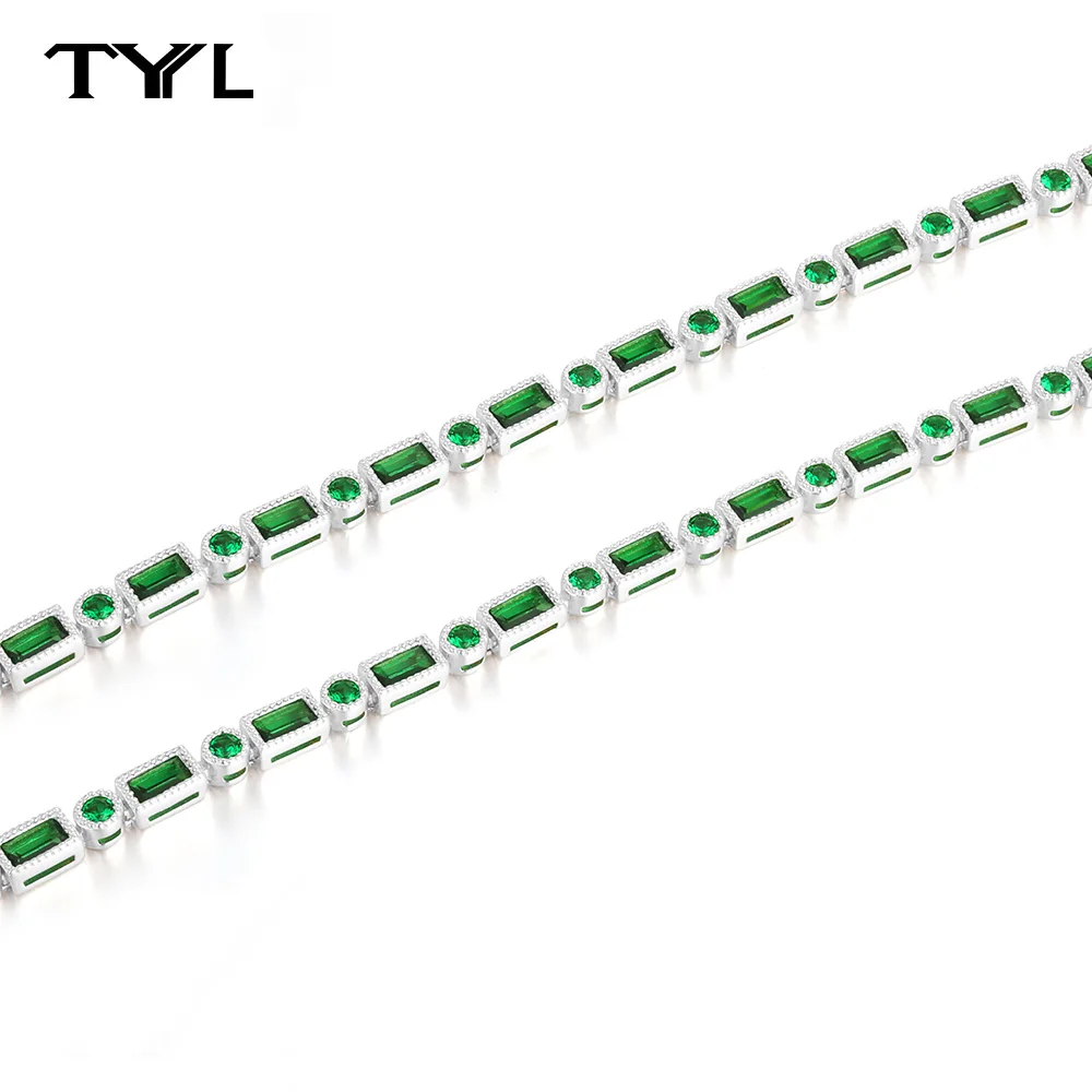 

TYYL Lab Grown Sapphire Emerald Tennis Bracelet Square Round Alternating Design Gemstone Chain For Women Men 925 Silver Jewelry
