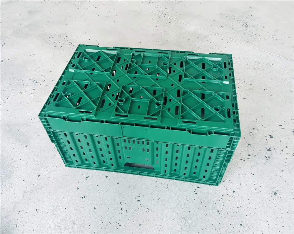 Großhandel grüne Farbe 23,6 x 15,7 x 11,8 Zoll Supermarkt wiederverwendbarer stapelbarer Obst- und Gemüse-Kunststoffkistenkorb für den Transport