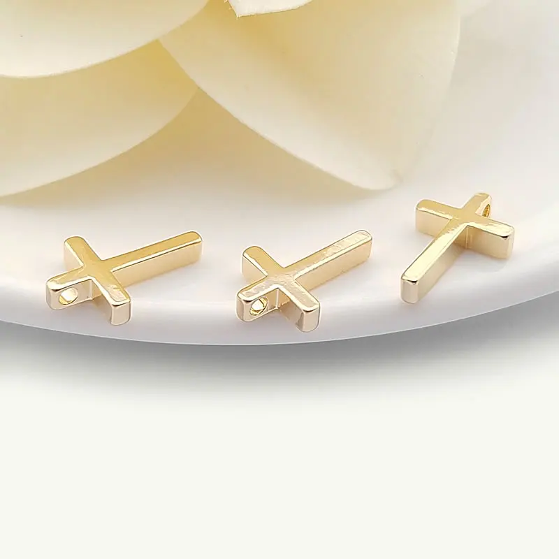 20PCS 13x8MM 18K Gold Color Brass Small Cross Charms Pendants Jewelry Necklaces Making Supplies Diy Findings Accessories