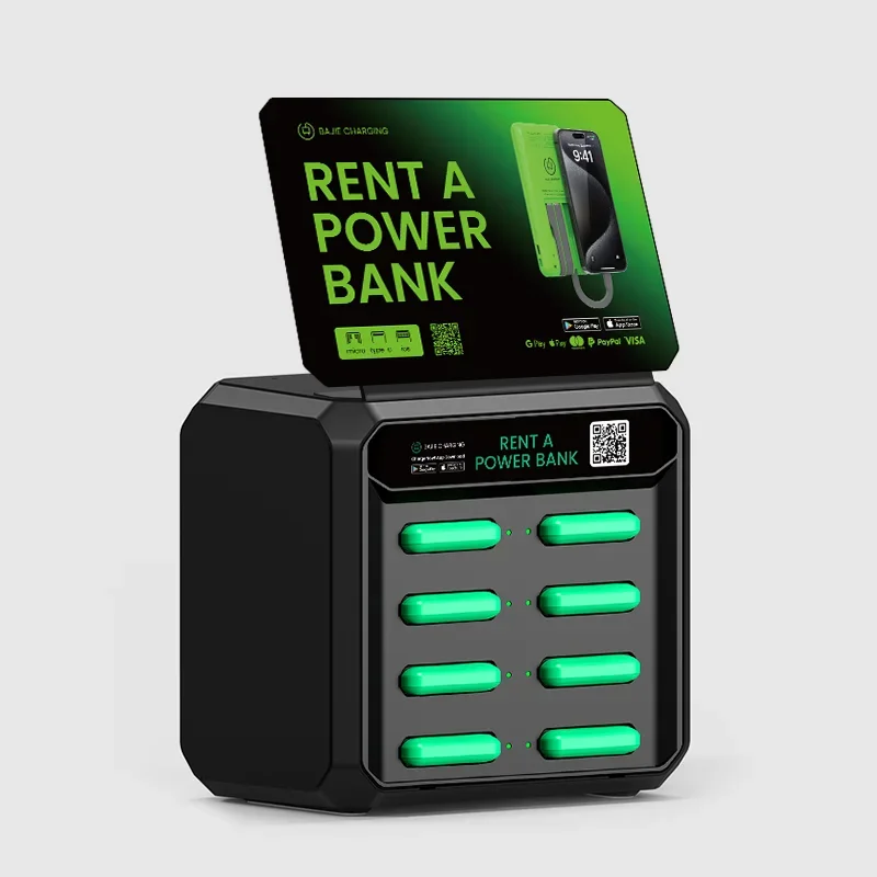 8 Slots Cable Billboard Rental Power Bank Sharing Powerbank Vending Machine Fast Chargers Shared Cell Phone Charging Station