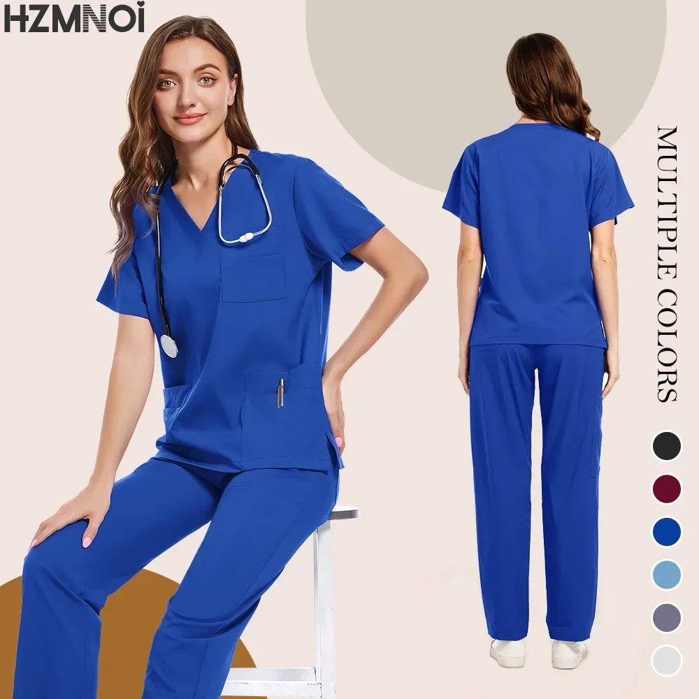 Uniforme médico enfermeira mulheres esfrega topos manga curta bolso trabalhadores uniforme de trabalho pullovers trabalhadores de enfermagem esfrega acessórios