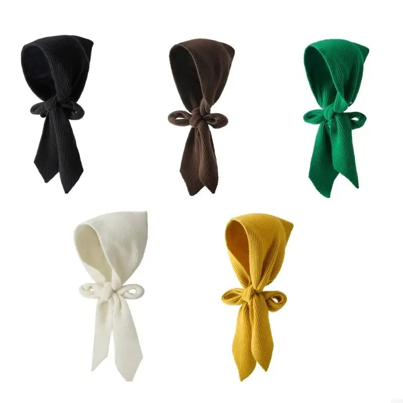 

652F Women Beanie Solid Color Crochet Hooded Scarf Hat for Skiing Hiking Universal Lady Windproof Shawl Hat with Ear Flap