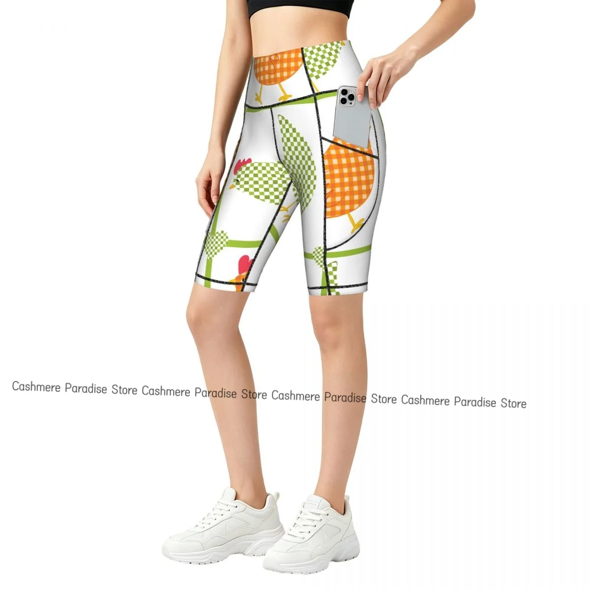Women Pocket Sports Shorts Yoga Leggings Outdoor Wearling High Elastic Skinny The Chicken In The Cage Shorts Running Cycling