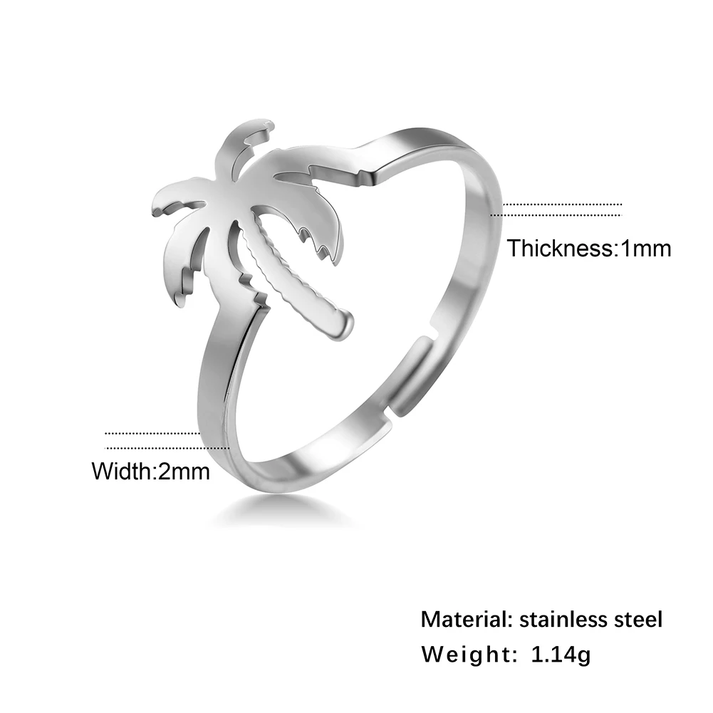 Kkjoy Coconut Tree Women's Rings Silver Color Stainless Steel Female Personality Adjustable Jewellery Accessories Girls Gifts