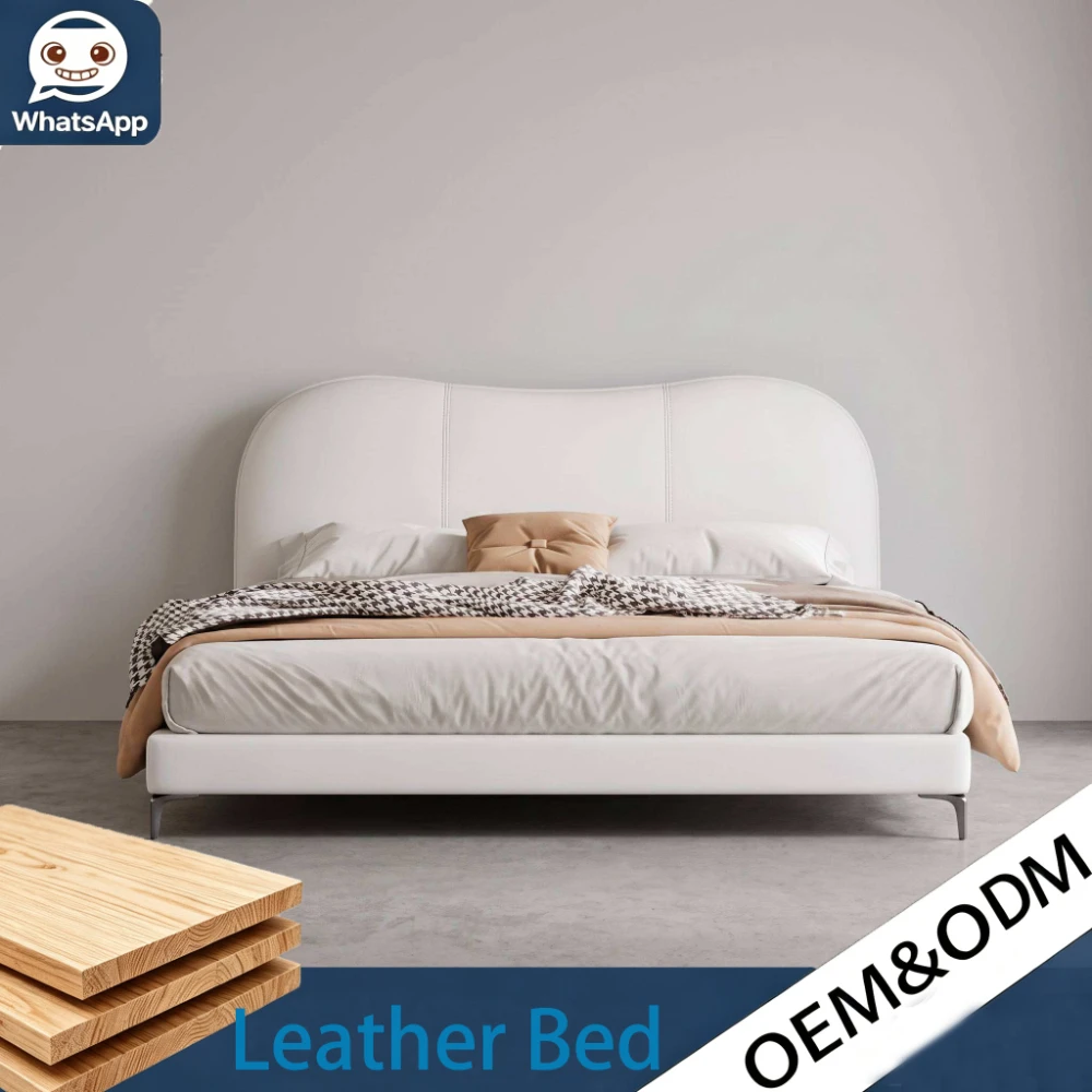 French Luxury Leather Bed Frame Large Size Soft Solid Pine Wood Bed Structure Stylish Bedroom Bed Household Bedroom Decoration