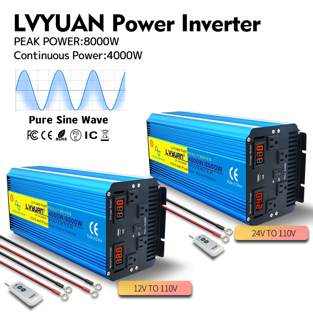 8kW LVYUAN Inverter 12V to 110V Pure Sine Wave Converter Yacht/Car Travel Power Inverter 60Hz US Sockets