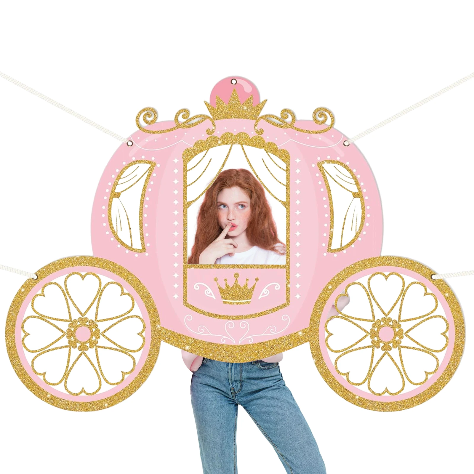 Decoraciones para fiesta de cumpleaños de princesa, accesorios para fotomatón de carro de princesa en fondo de fiesta de princesa, pancarta de puerta temática de princesa