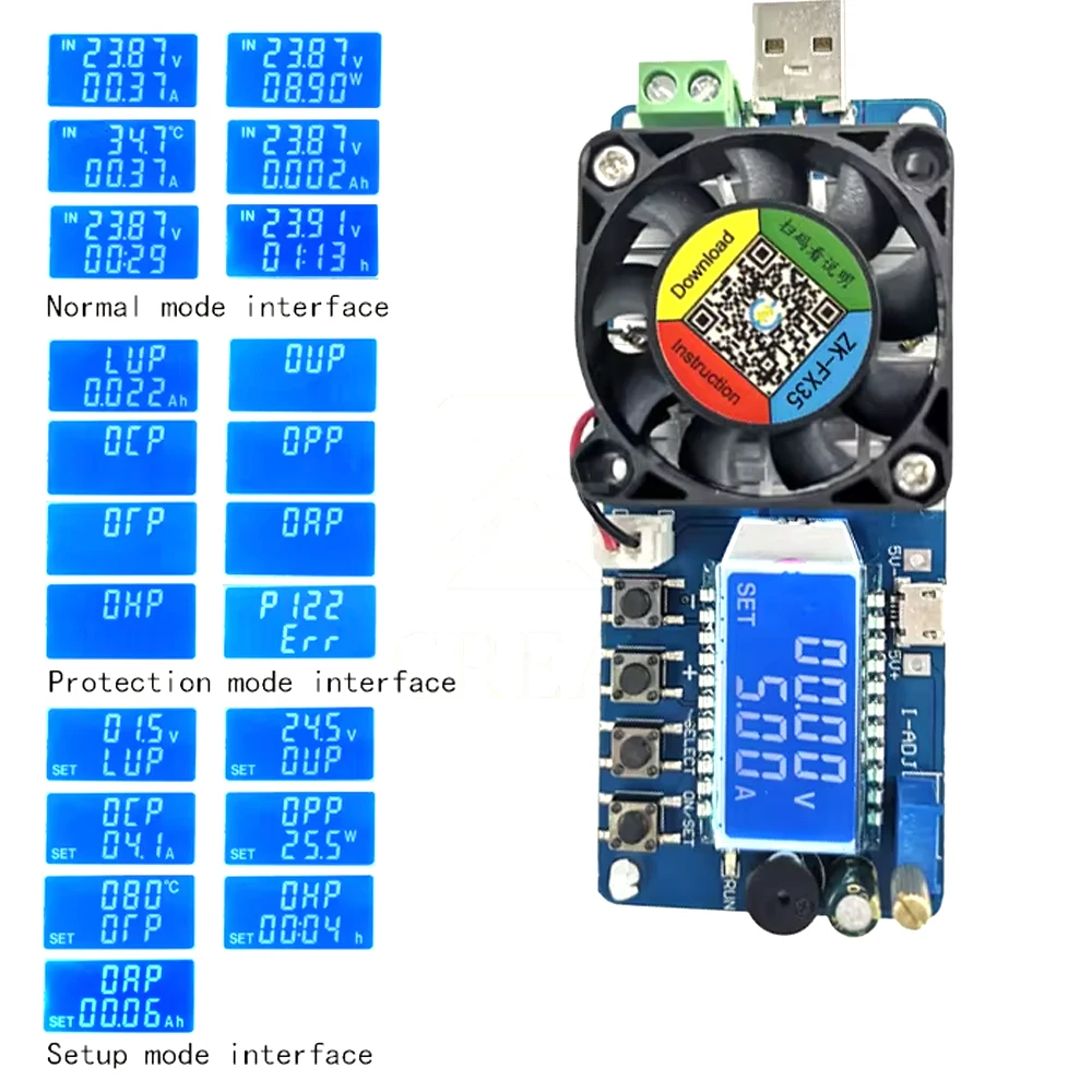 25W 35W 4A/5A Electronic Load Current Voltage Power Tester USB Protection LCD HD Display Adjustable Resistance Unloader