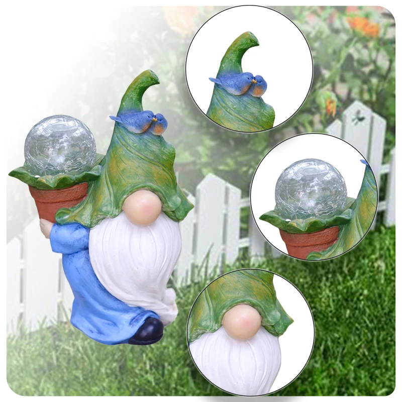 Garden Gnome Statues Garden Statues for Outside with Solar LED Lights10.4 in Funny Double Gnomes Sculptures Outdoor Decoration